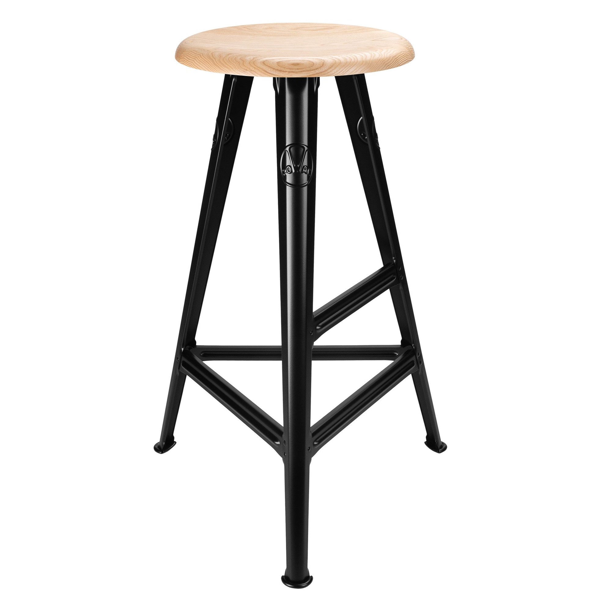 Rowac Schemel 75 cm high stool — side view — riveted steel — Antifer