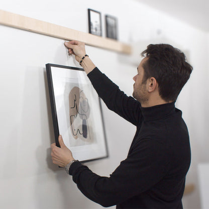 Variand V03 picture rail in situ — birch with illustrations — Variand design | Antifer